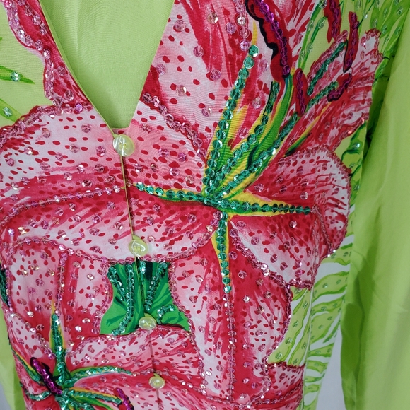 Diane Gillman Vintage 100% Silk Tiger Lily 3 Piece Sequins Pants Suit Blouse Art - Picture 9 of 16